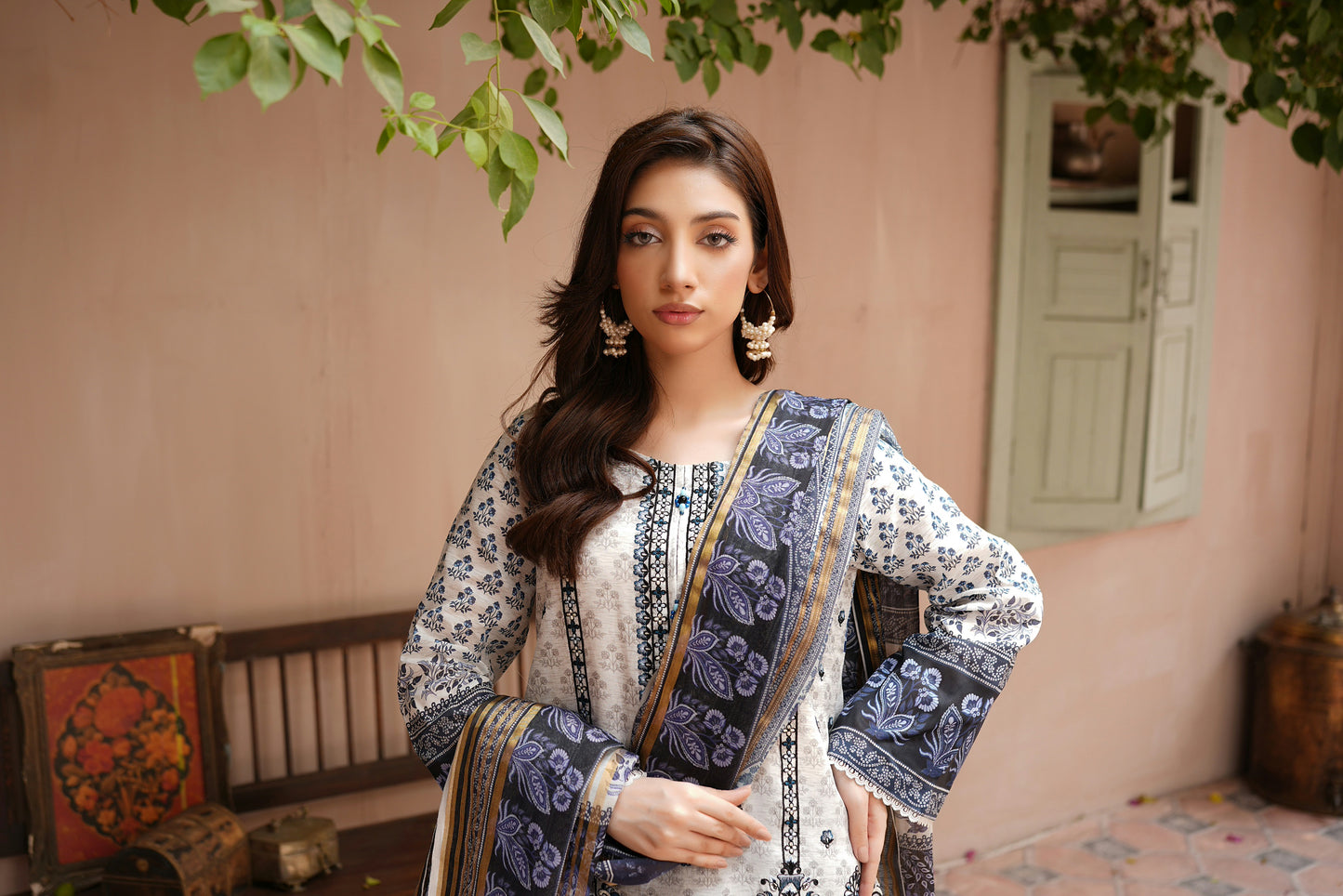Stitched Embroidered Lawn Suit-3 Piece