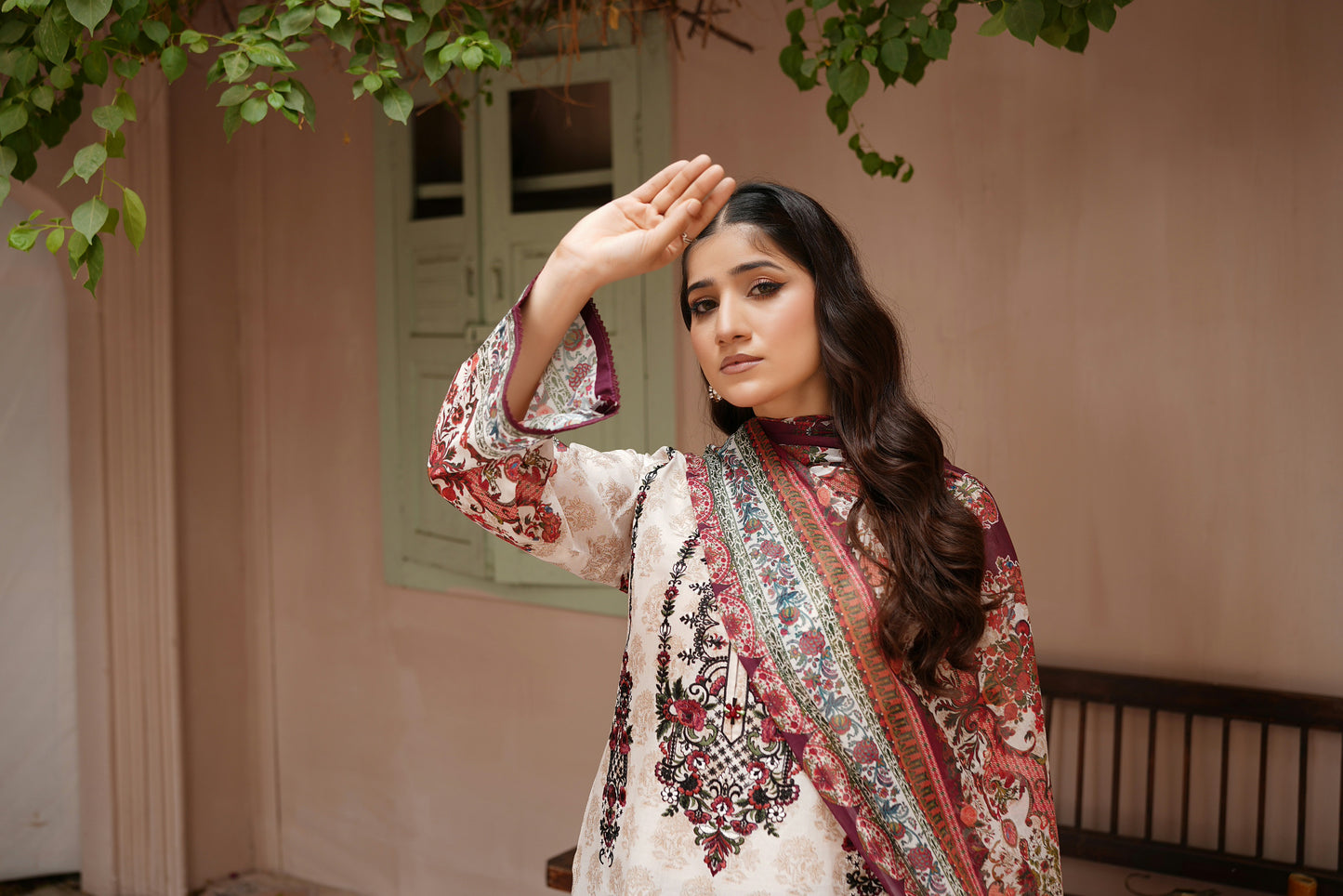 3 Piece Embroidered Lawn Suit-Stitched