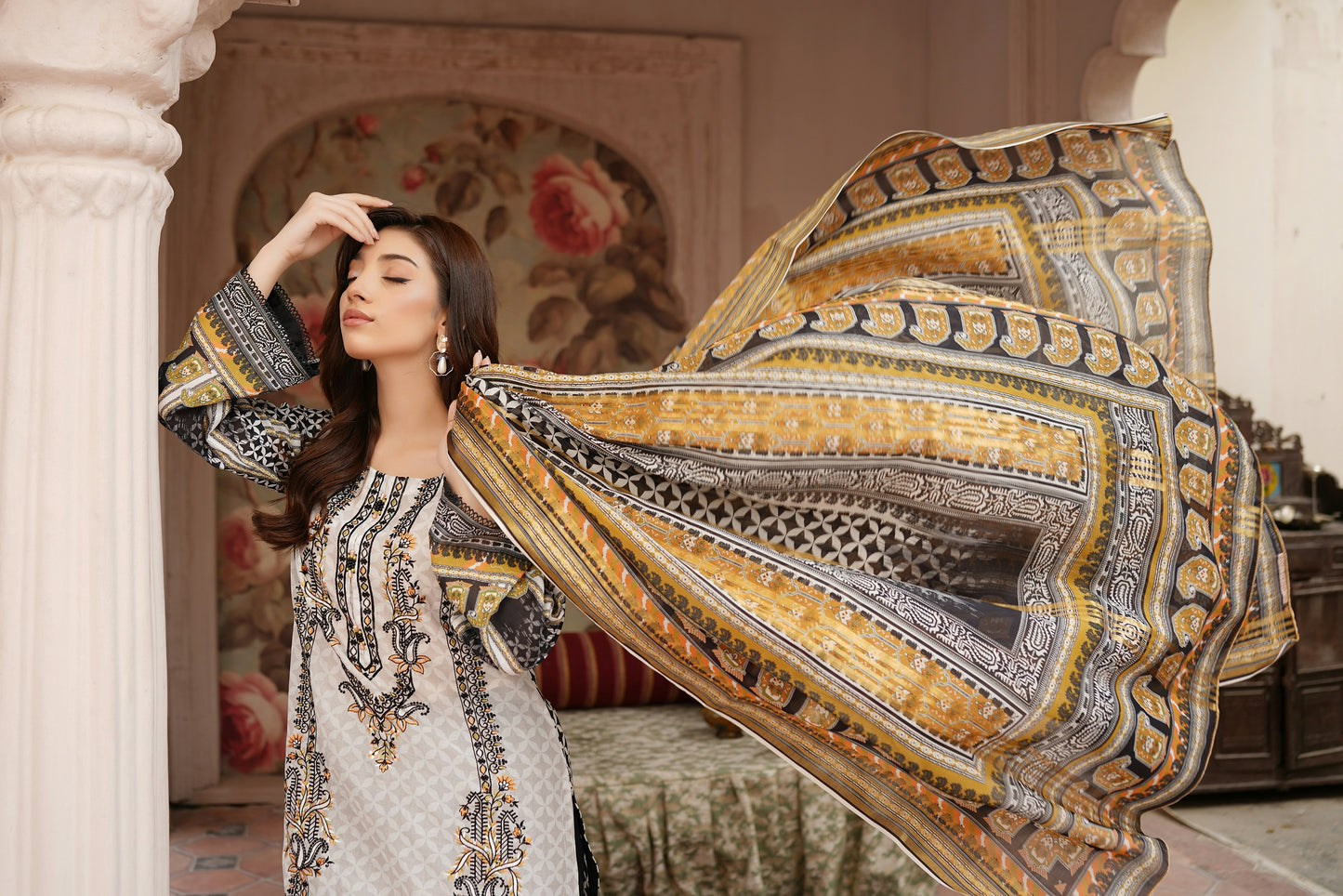 Stitched Embroidered Lawn Suit-3 Piece