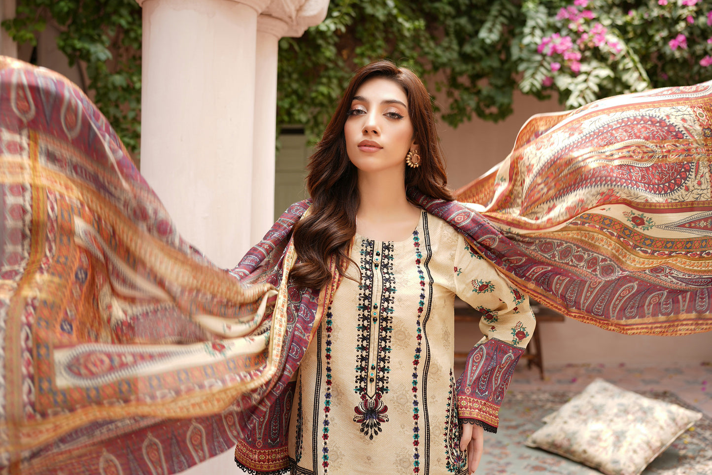 Stitched Embroidered Lawn Suit-3 Piece