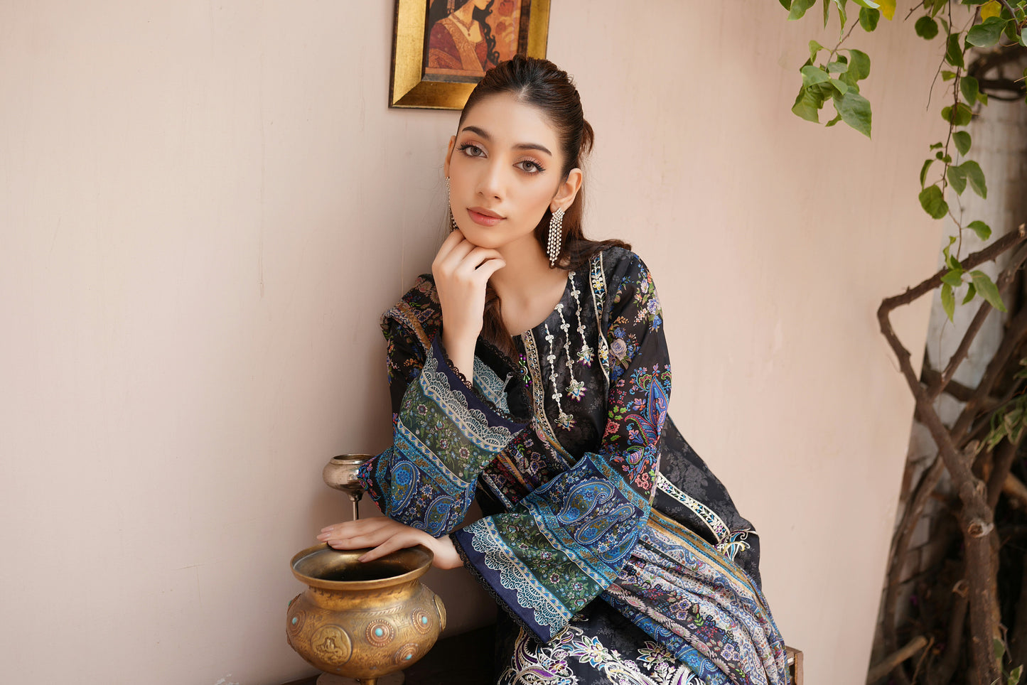 Stitched Embroidered Lawn Suit-3 Piece