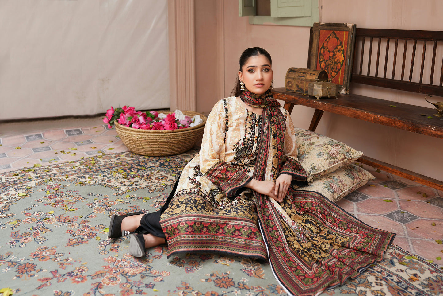 3 Piece Embroidered Lawn Suit-Stitched