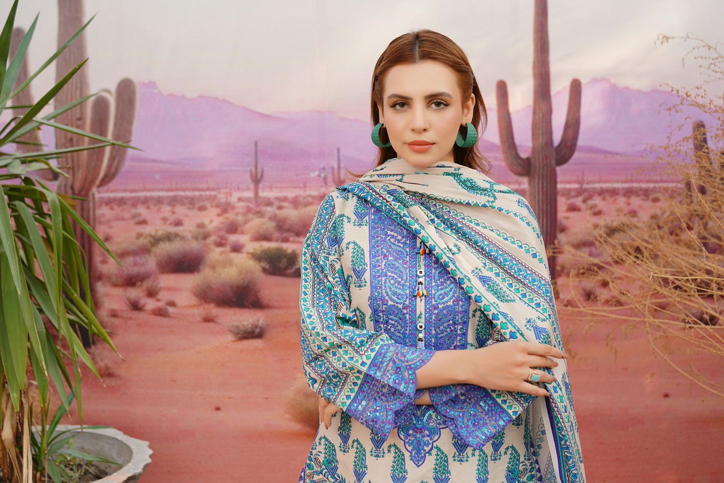 Embroidered 3 Piece Khaddar Suit-Stitched