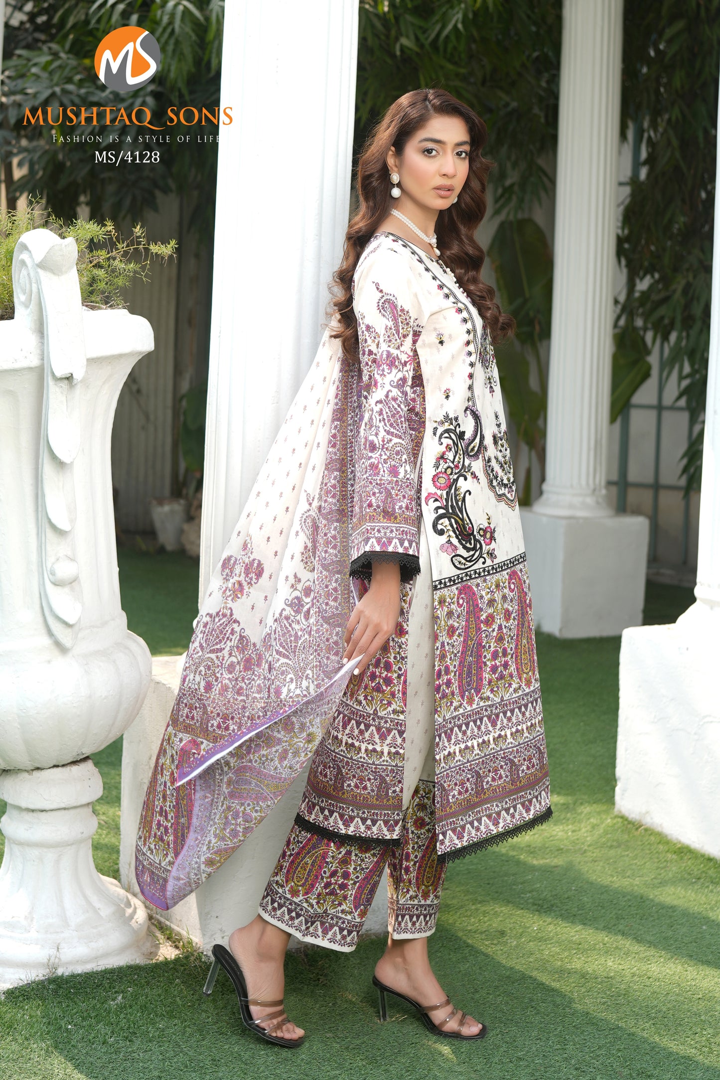 3 Piece Embroidered Stitched Suit-Cotton Lawn