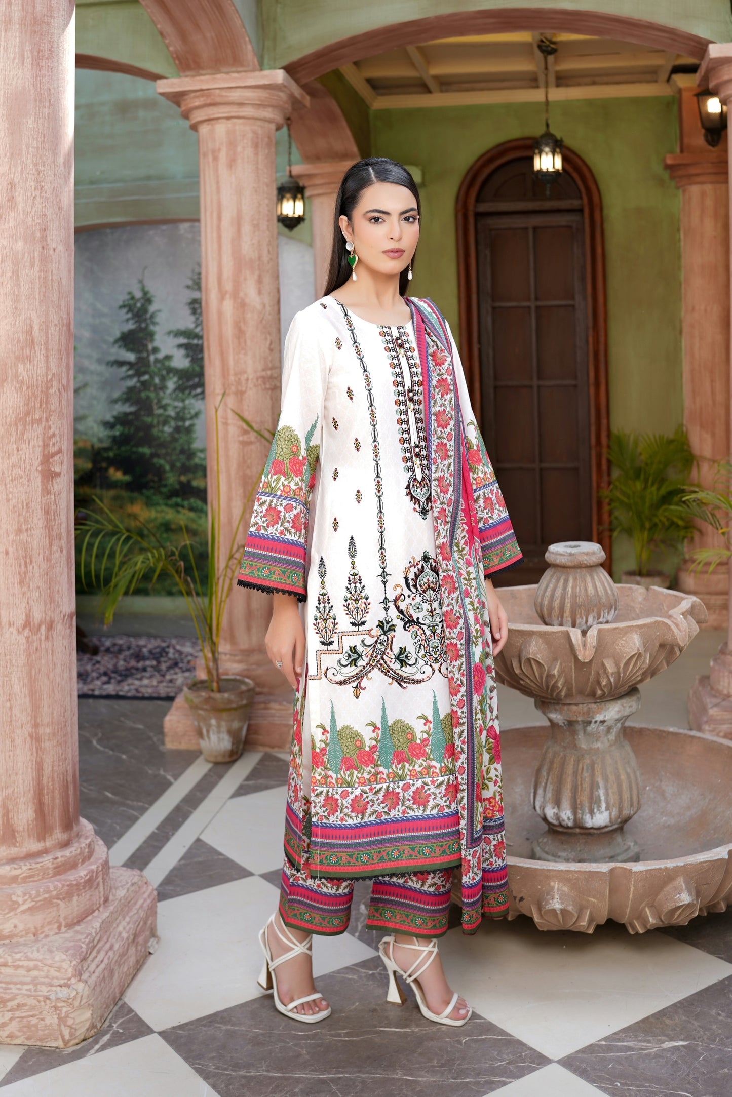 3 Piece Embroidered Stitched Suit-Cotton Lawn