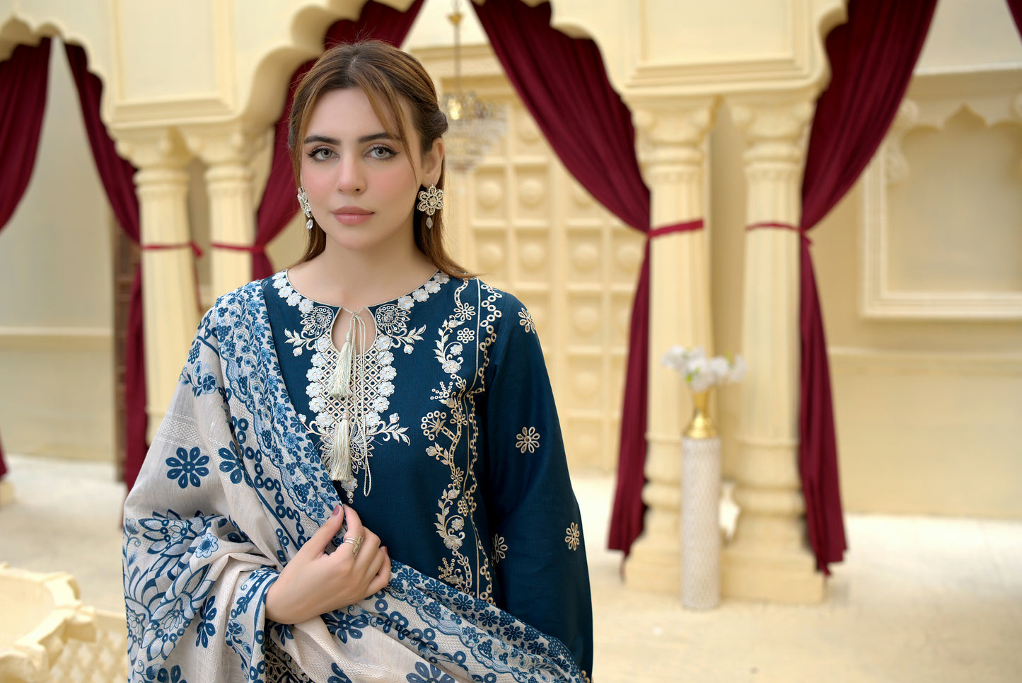 3 Piece Cambric Suit-Embroidered