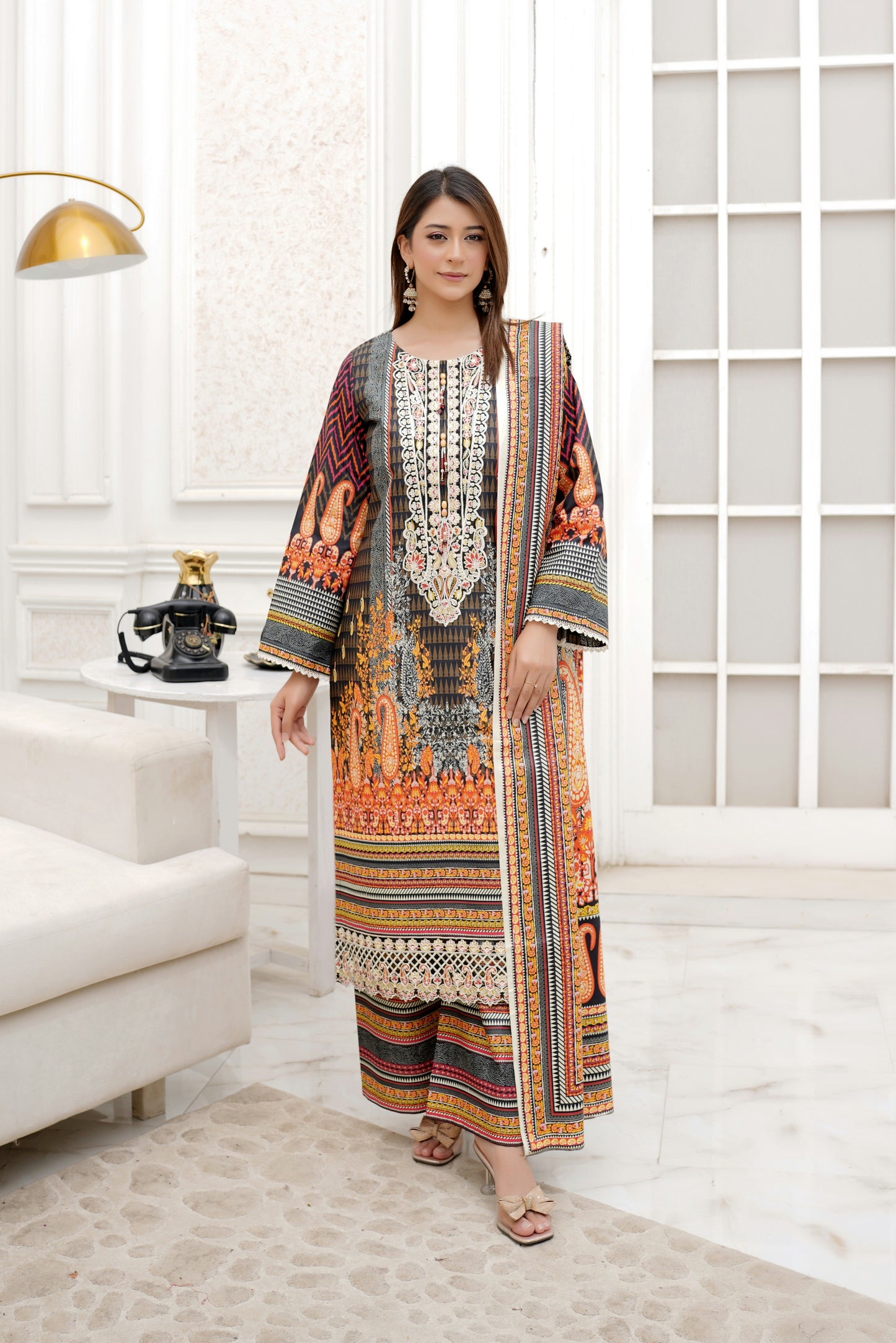 3 Piece Winter Cotton Suit-Embroidered