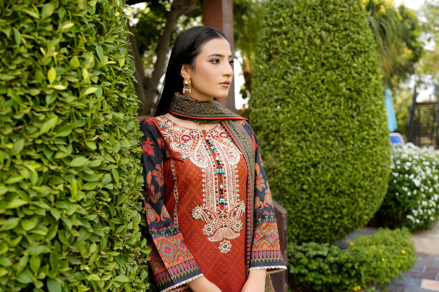 Stitched 3 Piece Cambric Cotton Suit-Embroidered