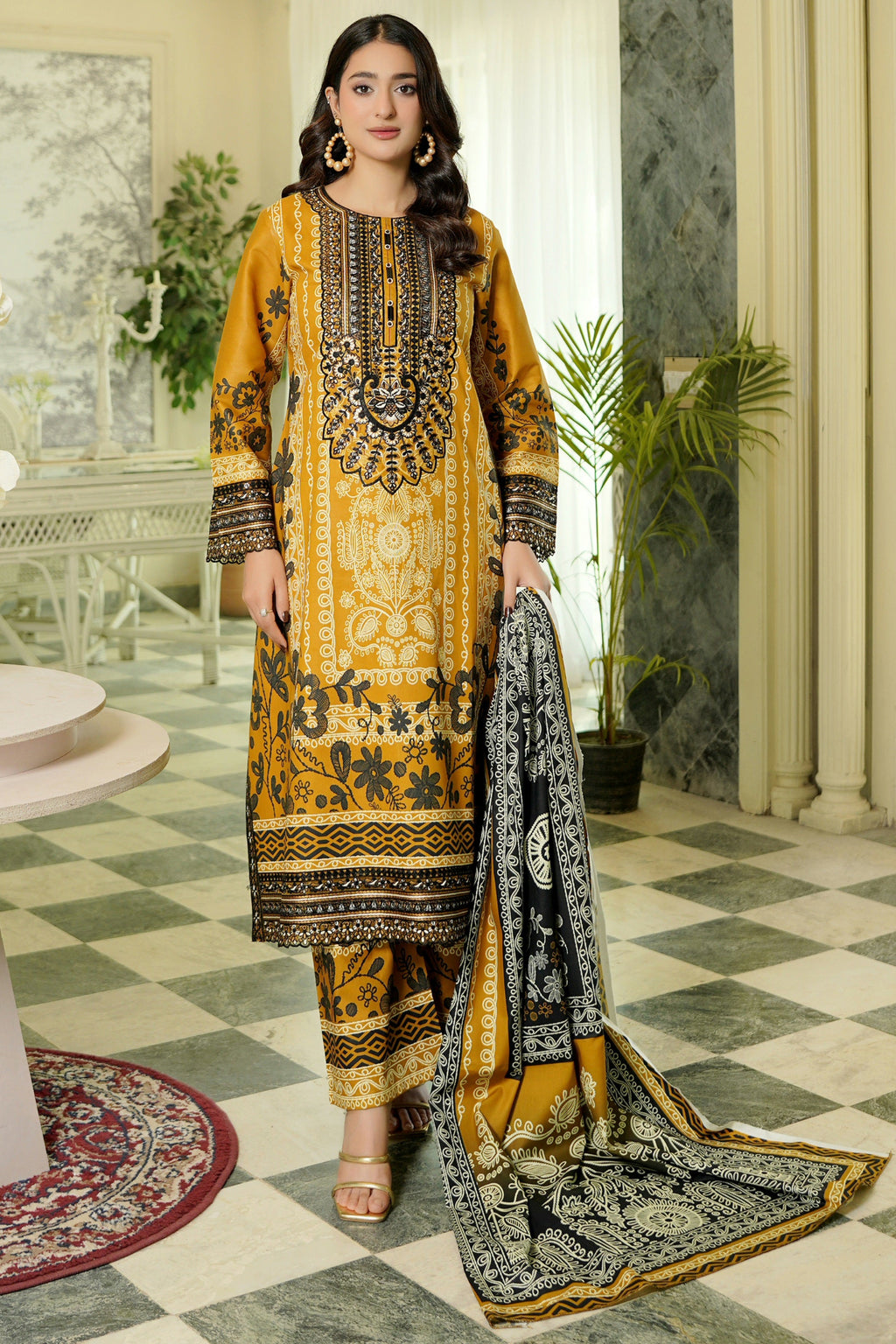 3 Piece Cotton Lawn Suit Stitched-Embroidered