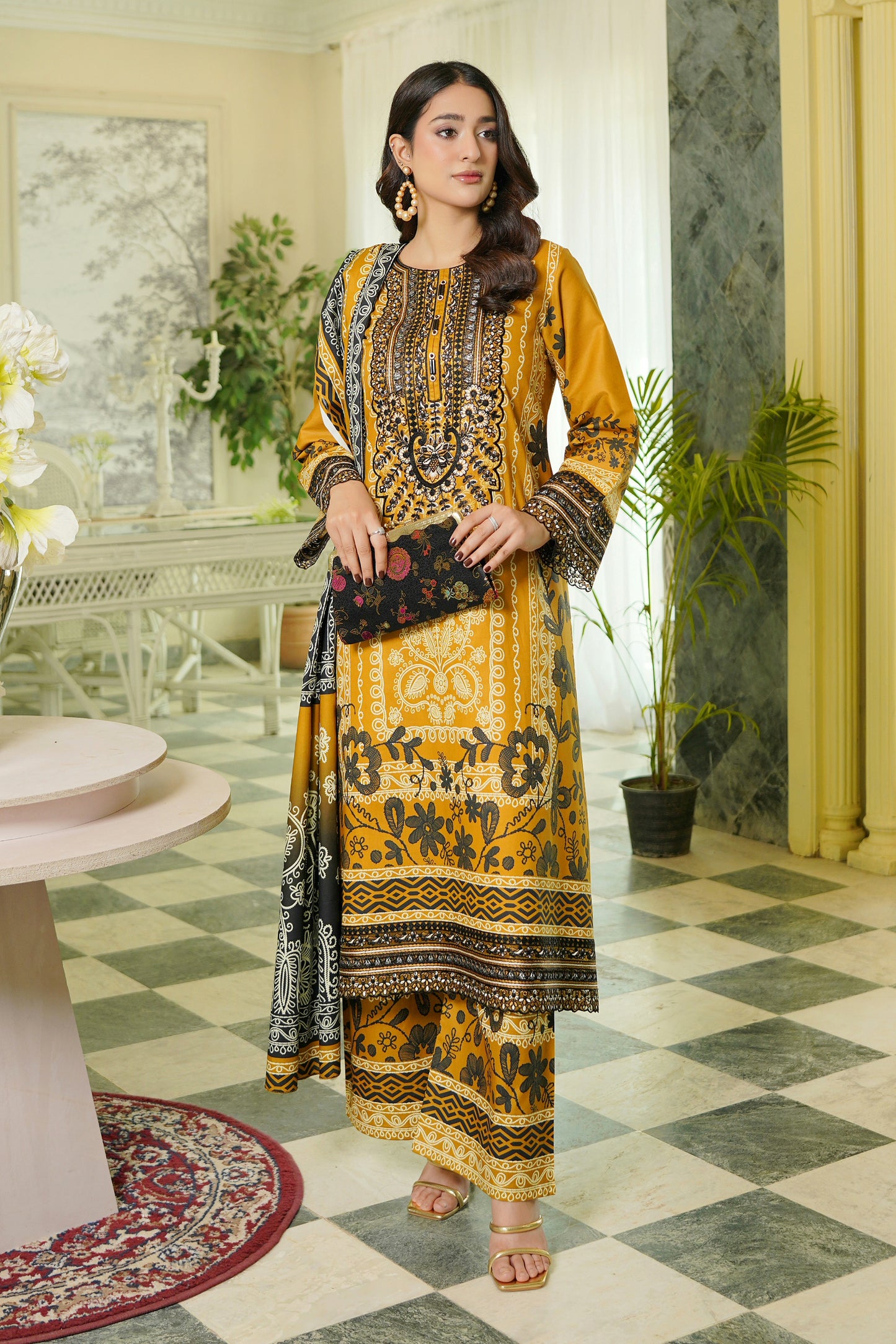 3 Piece Winter Cotton Suit Stitched-Embroidered