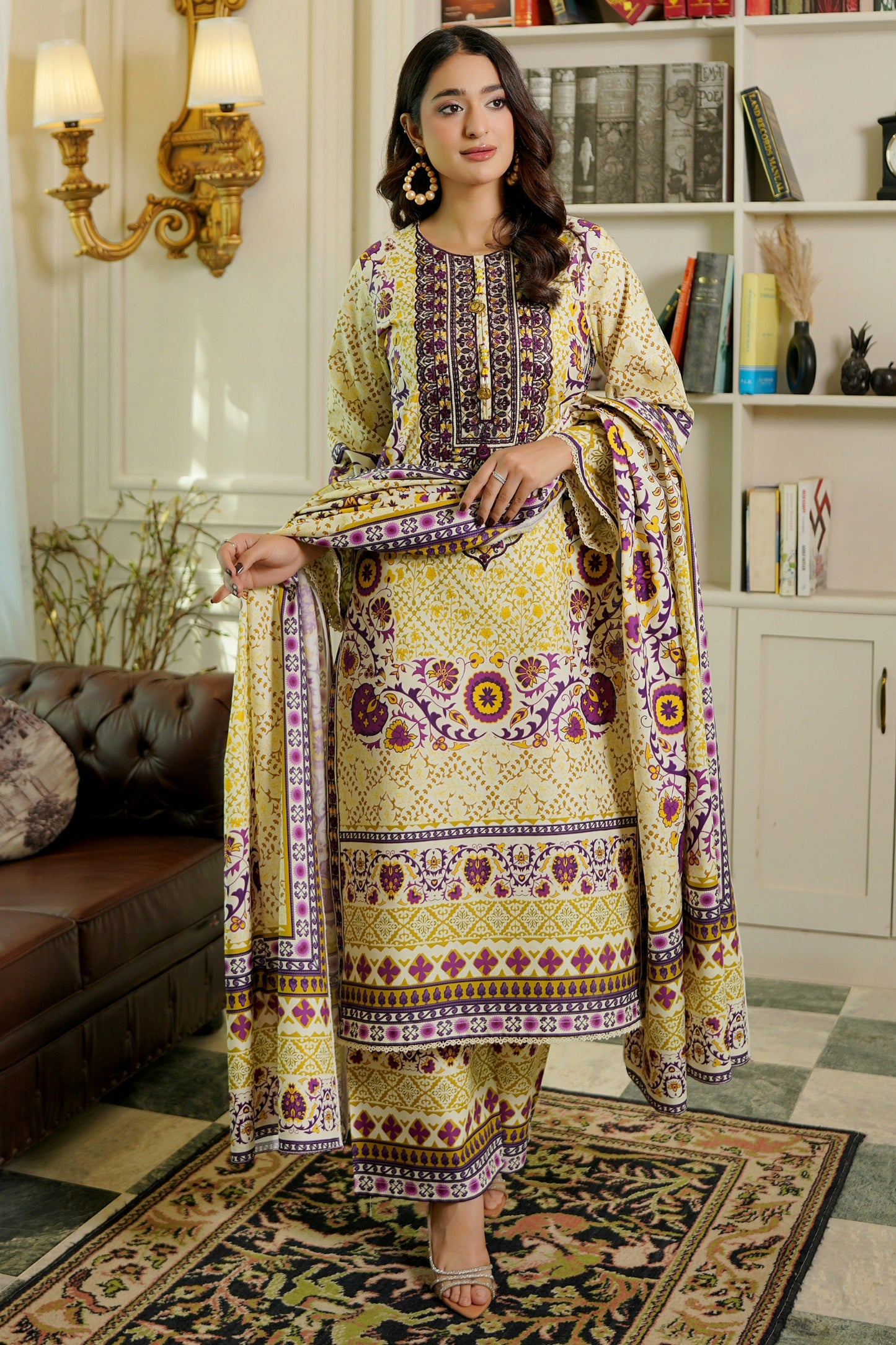 3 Piece Winter Cotton Suit Stitched-Embroidered