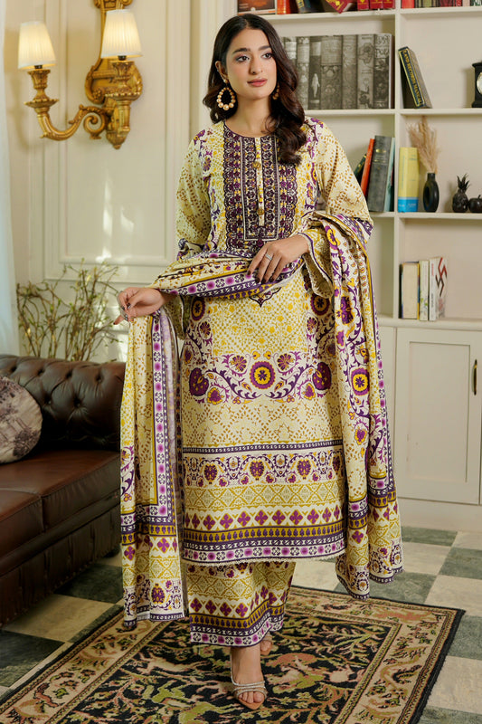 3 Piece Winter Cotton Suit Stitched-Embroidered