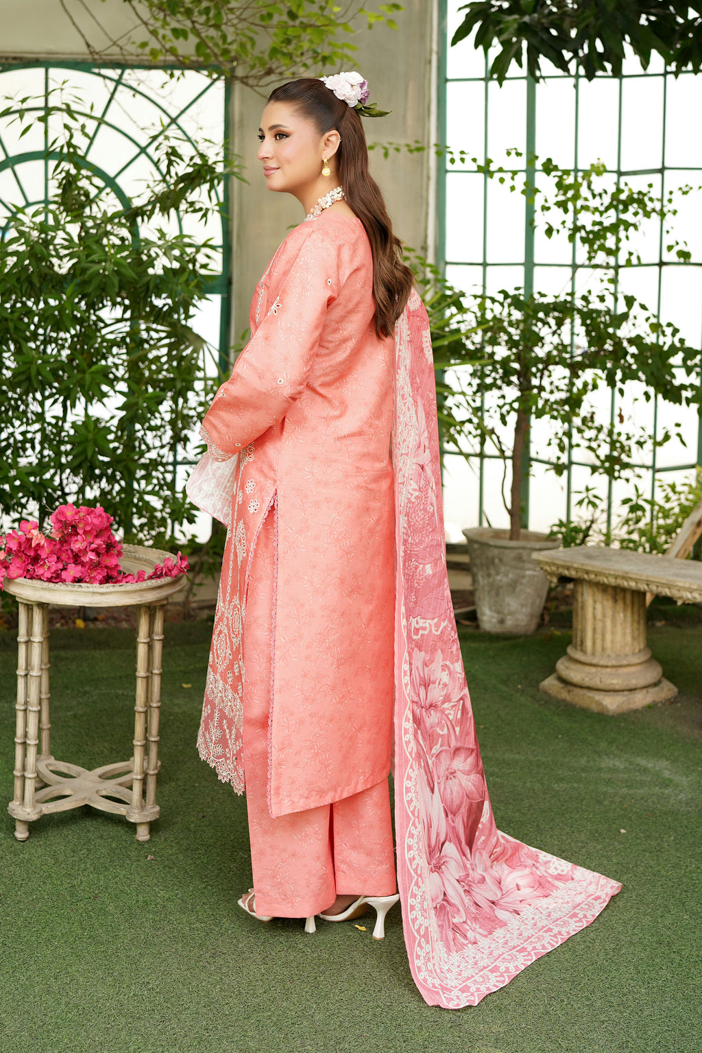 3-Piece Peach Embroidered Suit-Winter Corduroy