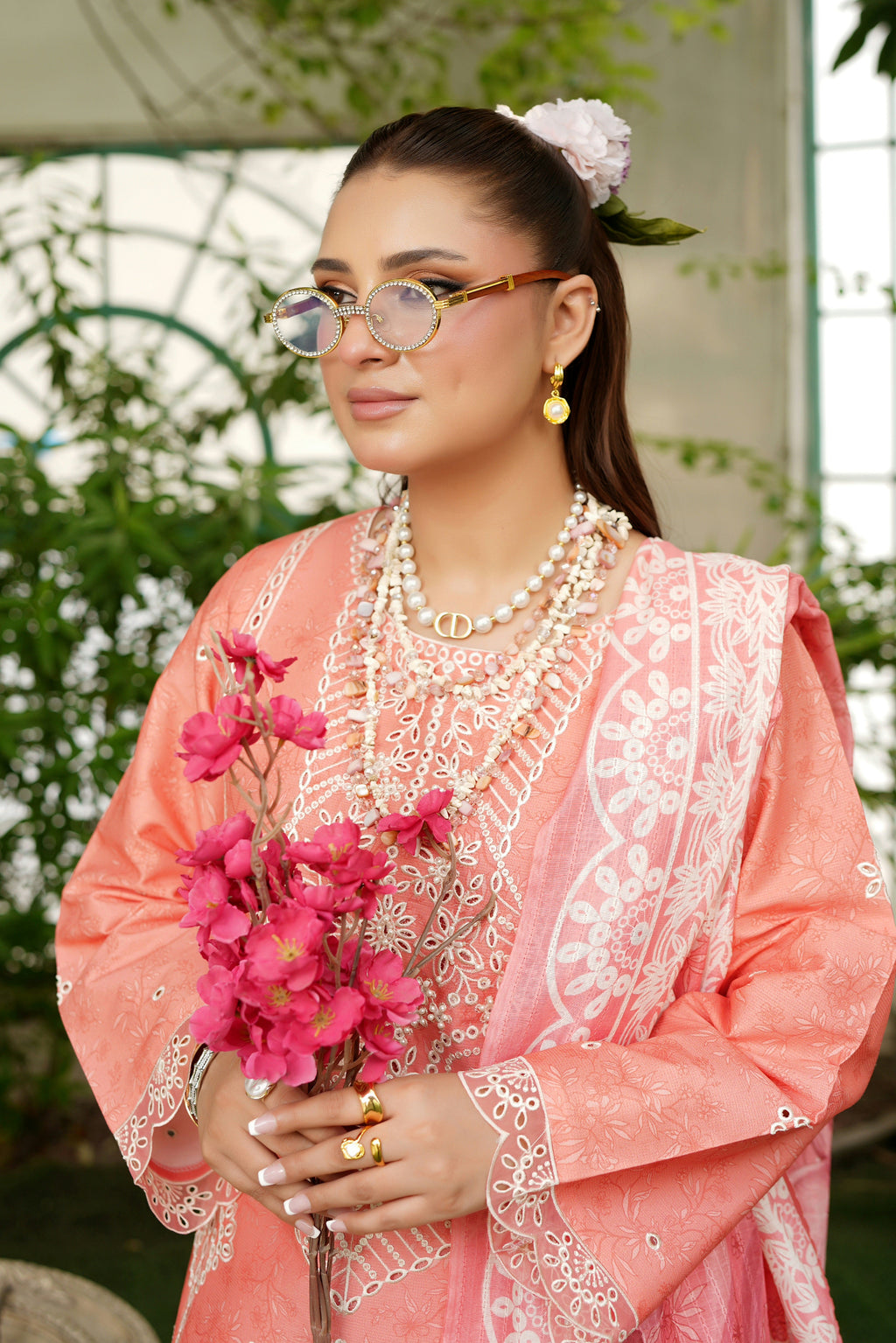 3-Piece Peach Embroidered Suit-Winter Corduroy