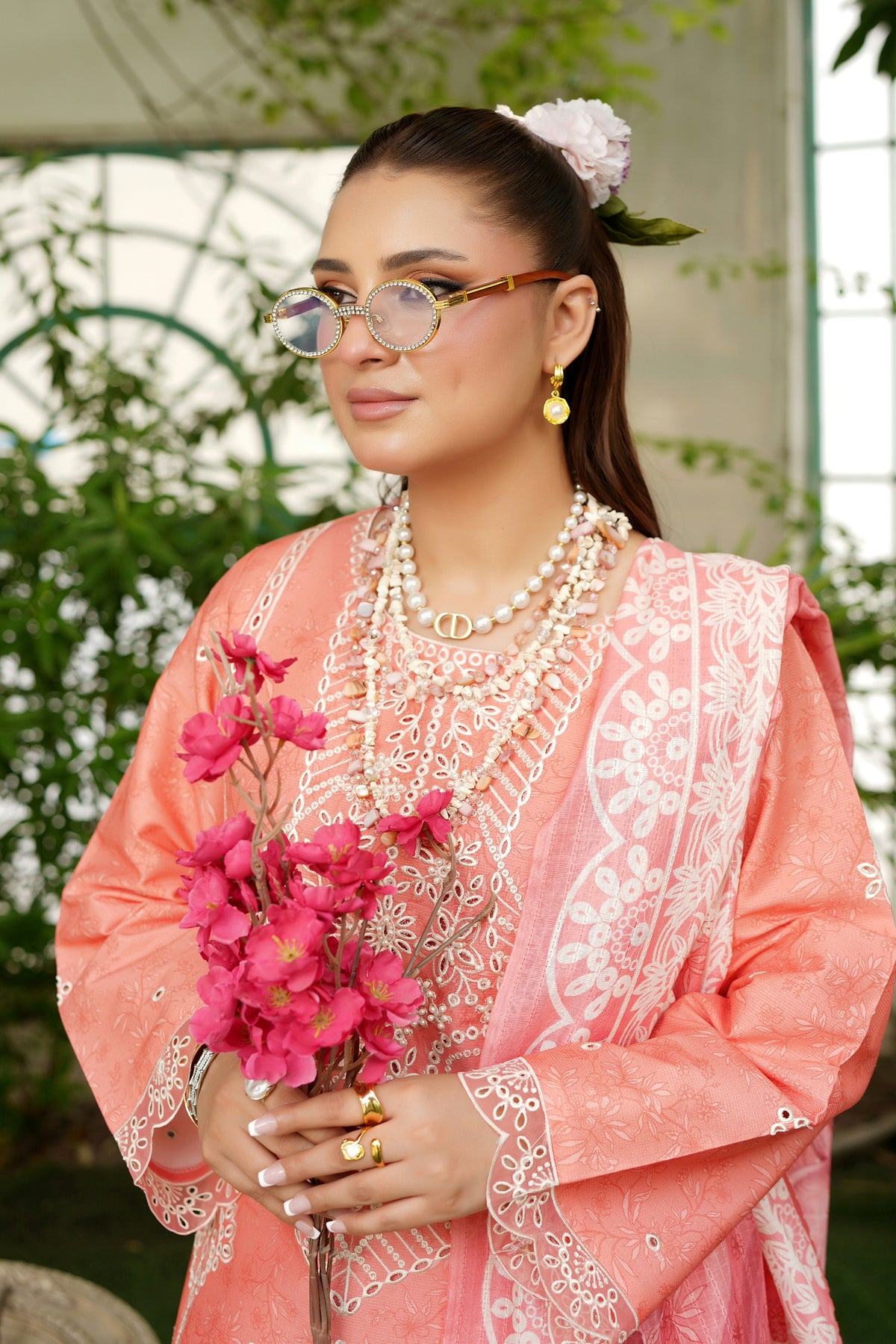 3-Piece Peach Embroidered Suit-Winter Corduroy