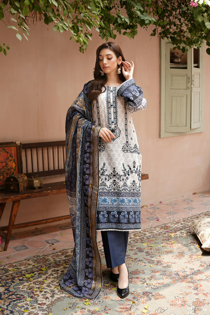 Stitched Embroidered Lawn Suit-3 Piece