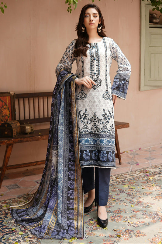 Stitched Embroidered Lawn Suit-3 Piece