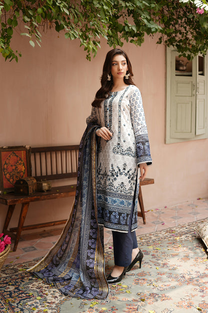 Stitched Embroidered Lawn Suit-3 Piece