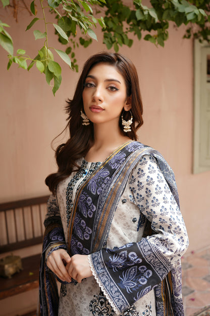 Stitched Embroidered Lawn Suit-3 Piece