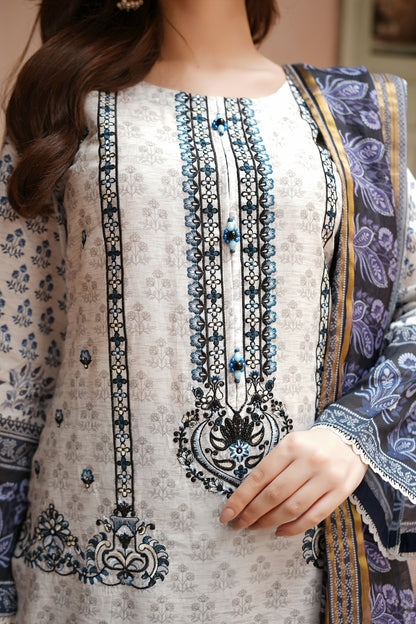 Stitched Embroidered Lawn Suit-3 Piece