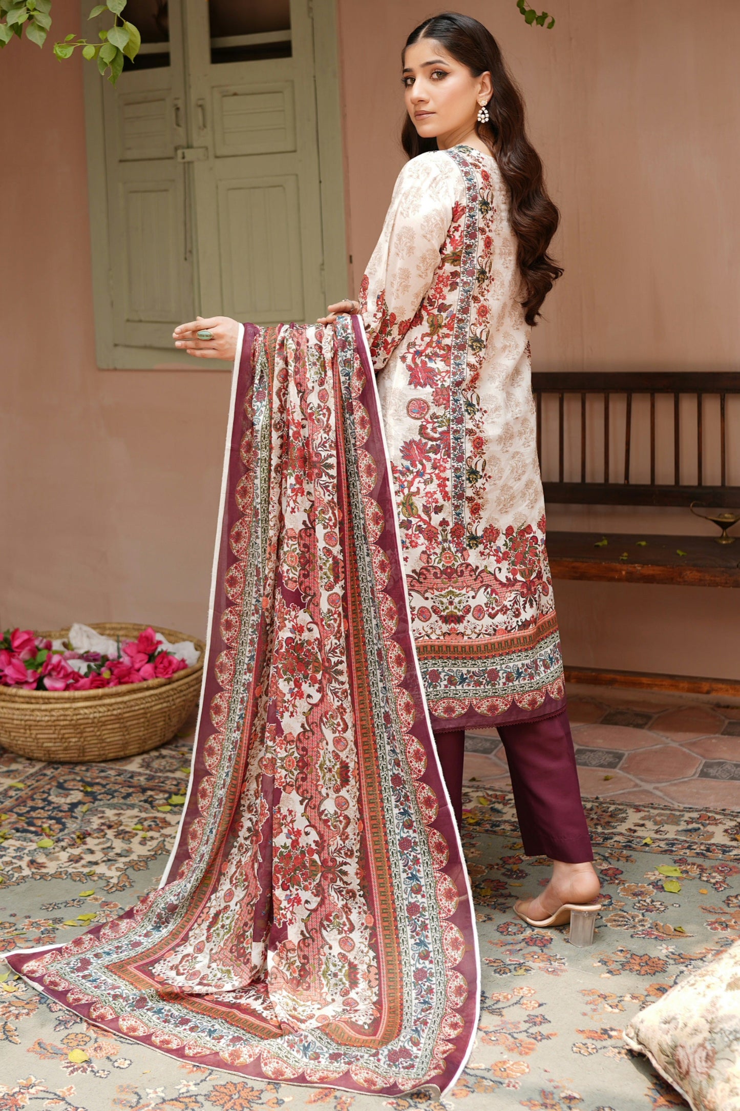 3 Piece Embroidered Lawn Suit-Stitched