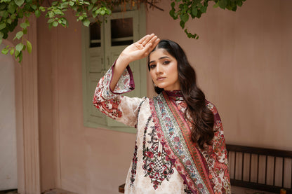 3 Piece Embroidered Lawn Suit-Stitched
