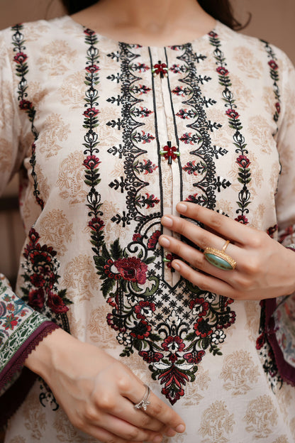 3 Piece Embroidered Lawn Suit-Stitched