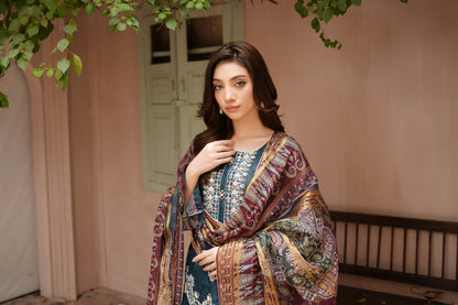 Stitched Embroidered Lawn Suit-3 Piece