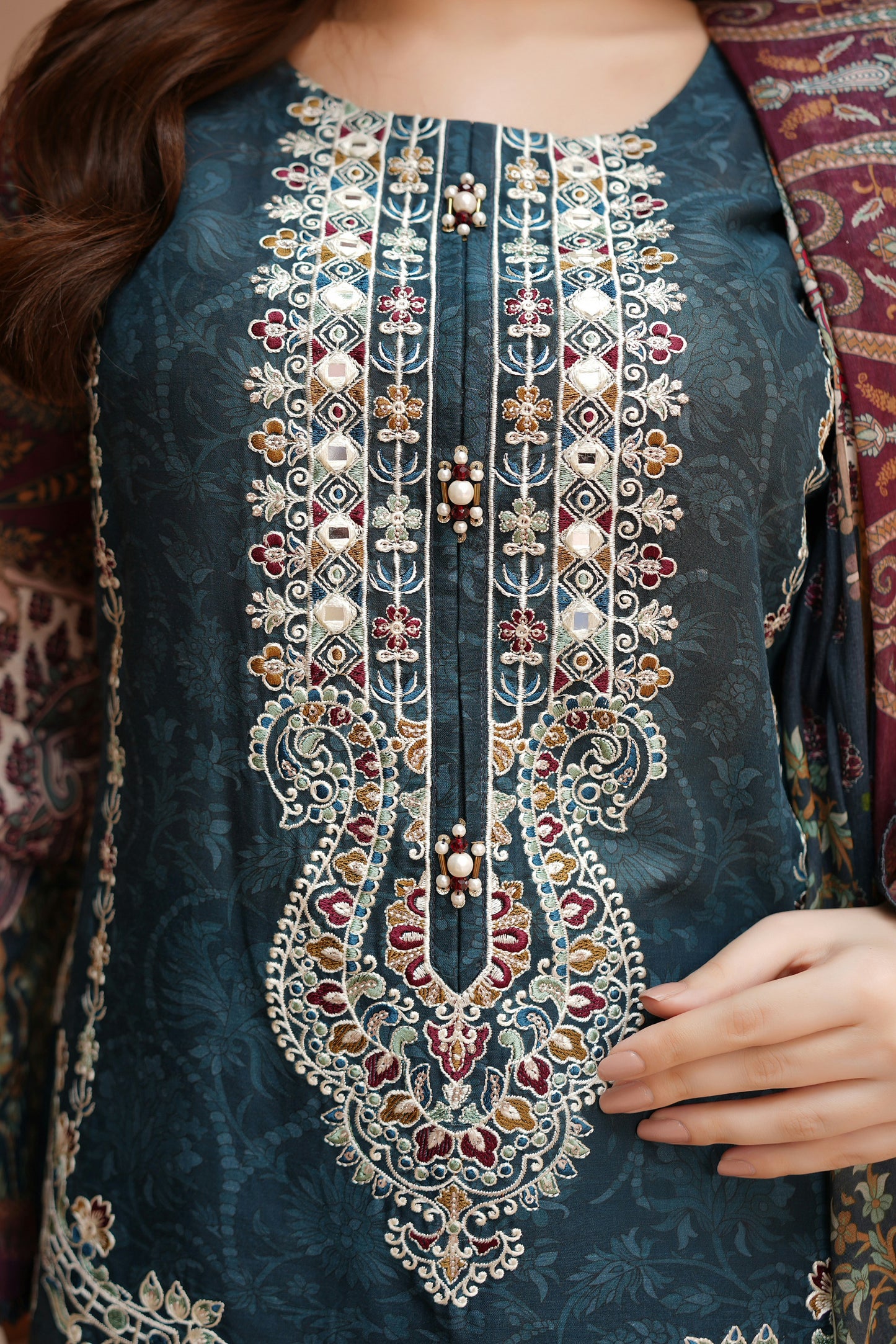 Stitched Embroidered Lawn Suit-3 Piece