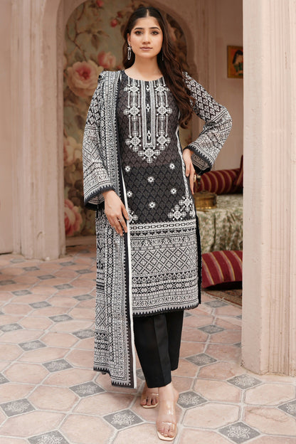3 Piece Embroidered Lawn Suit-Stitched