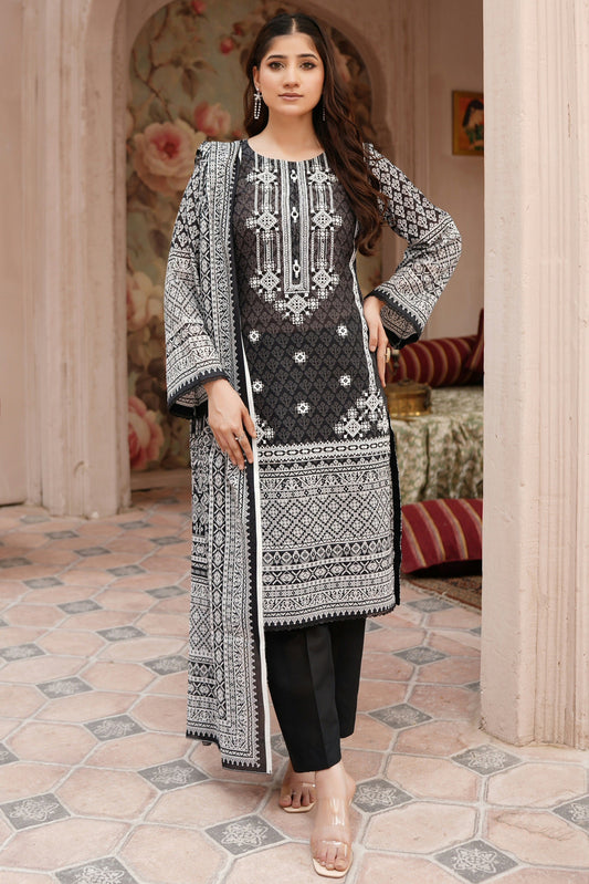 3 Piece Embroidered Lawn Suit-Stitched