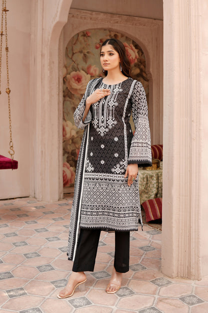 3 Piece Embroidered Lawn Suit-Stitched