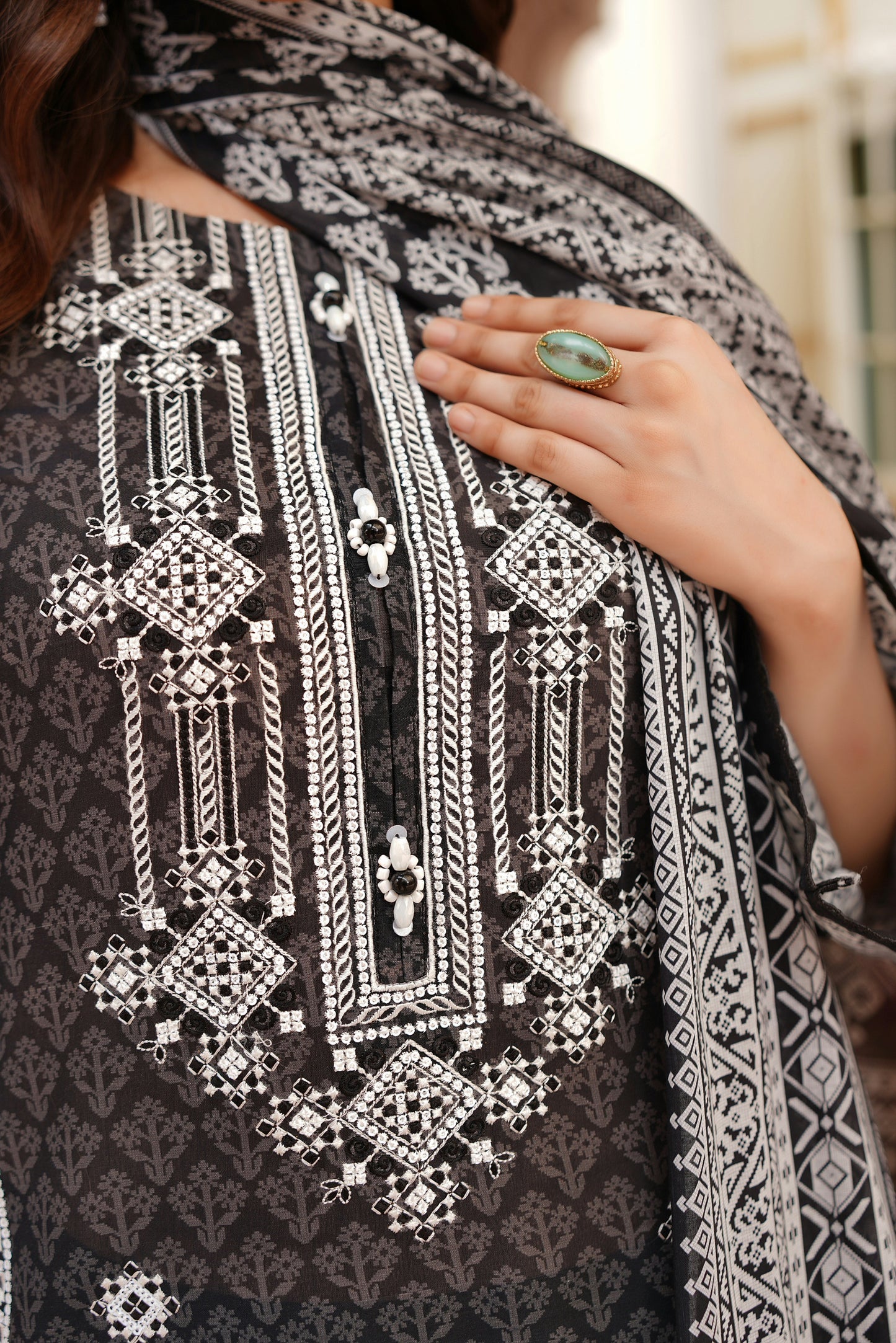 3 Piece Embroidered Lawn Suit-Stitched