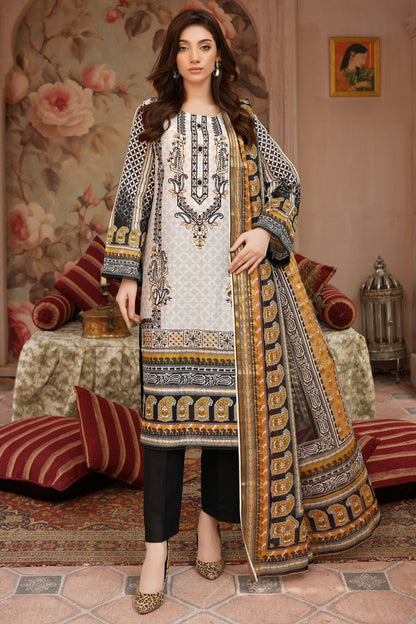 Stitched Embroidered Lawn Suit-3 Piece