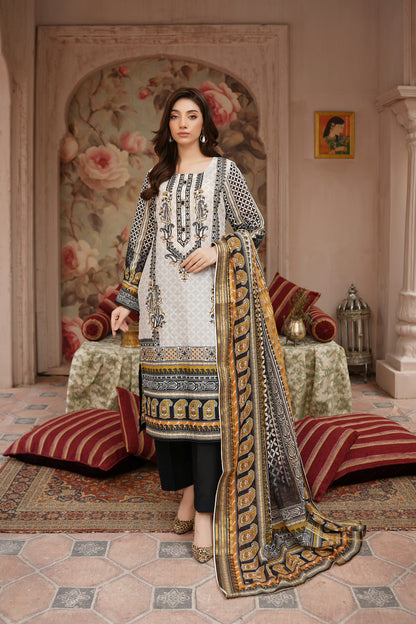 Stitched Embroidered Lawn Suit-3 Piece