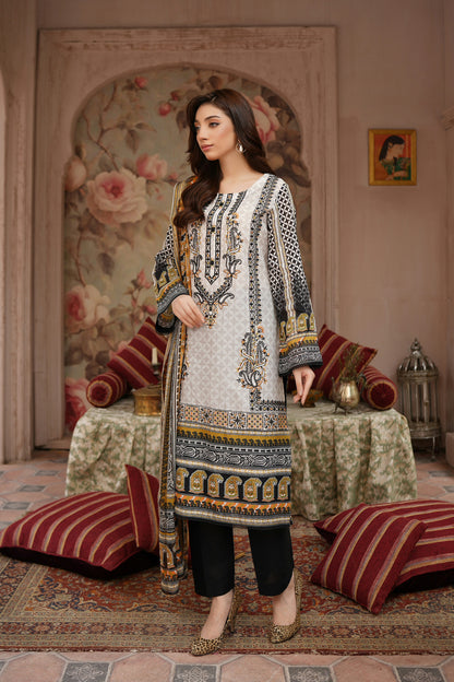 Stitched Embroidered Lawn Suit-3 Piece