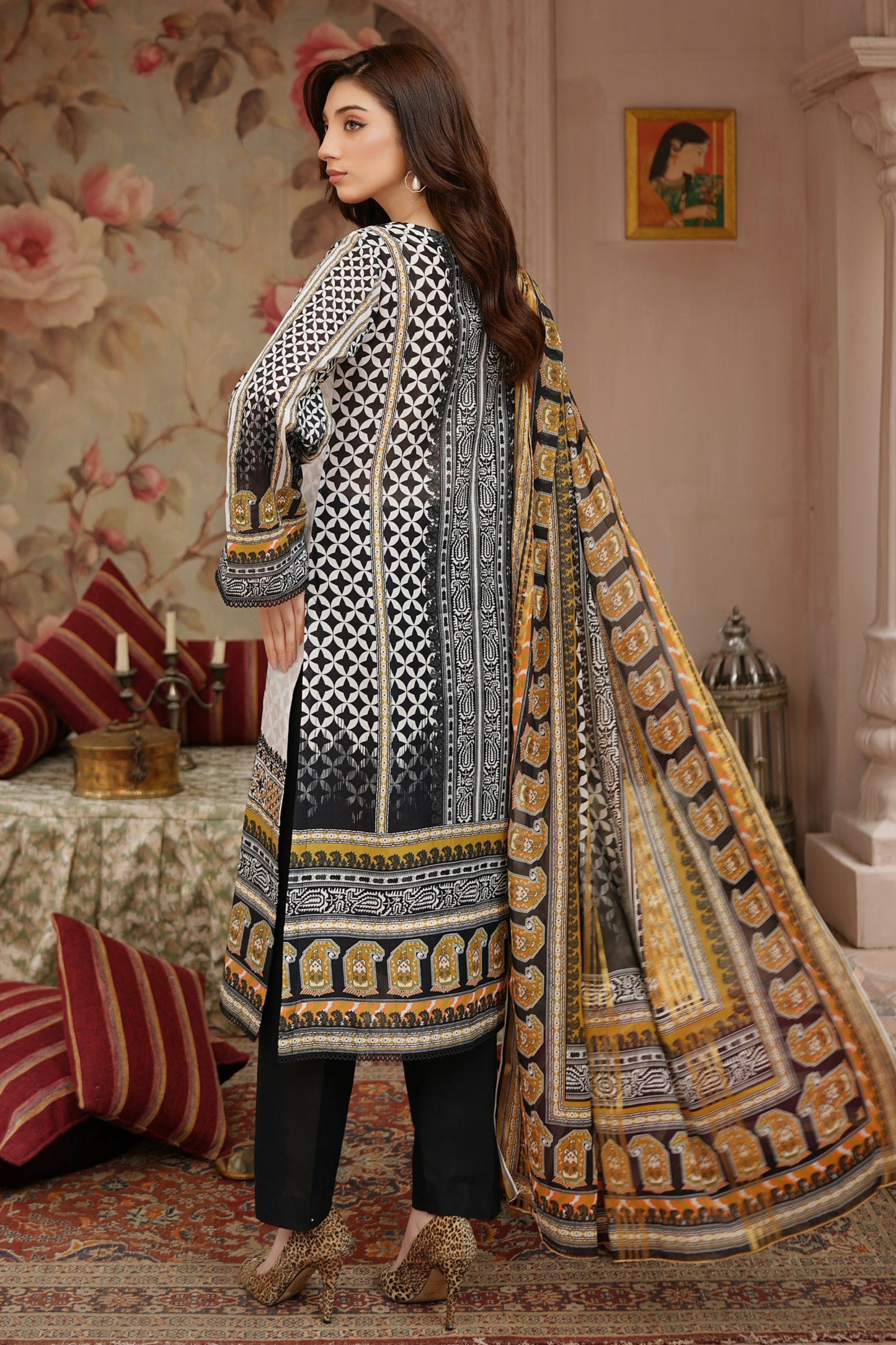 Stitched Embroidered Lawn Suit-3 Piece