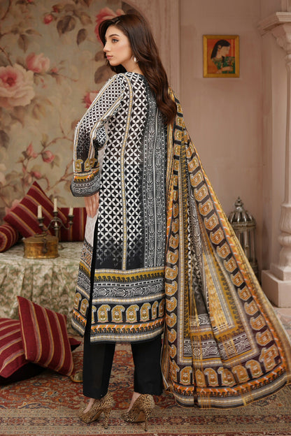 Stitched Embroidered Lawn Suit-3 Piece