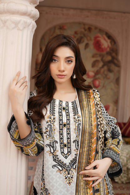Stitched Embroidered Lawn Suit-3 Piece