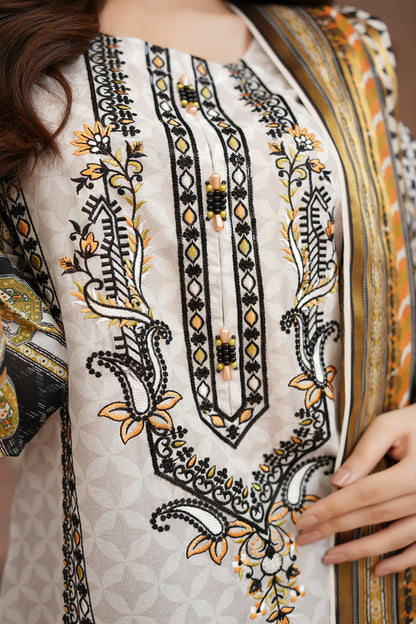 Stitched Embroidered Lawn Suit-3 Piece