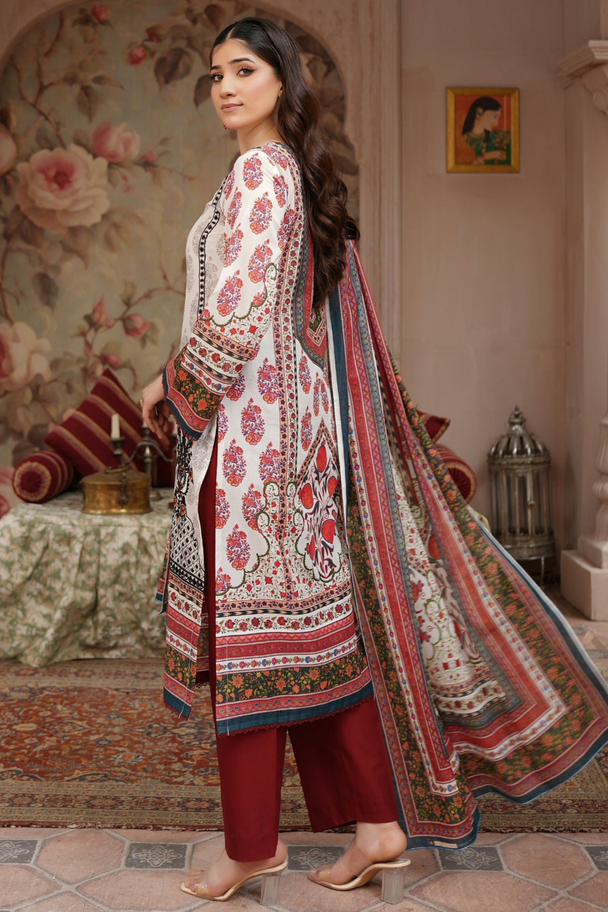 3 Piece Embroidered Lawn Suit-Stitched