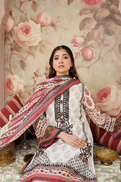 3 Piece Embroidered Lawn Suit-Stitched