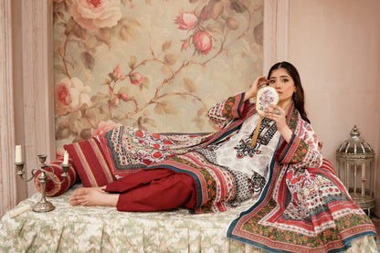 3 Piece Embroidered Lawn Suit-Stitched