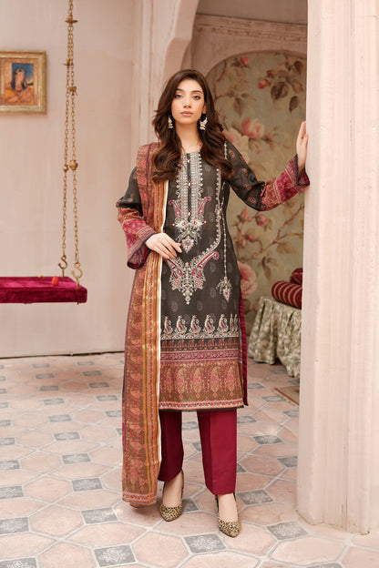 Stitched Embroidered Lawn Suit-3 Piece