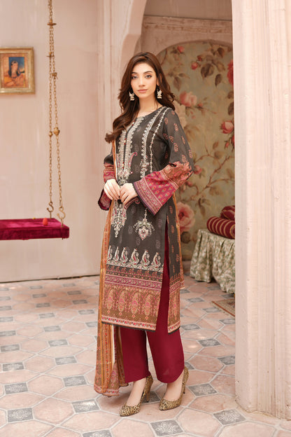 Stitched Embroidered Lawn Suit-3 Piece