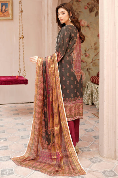 Stitched Embroidered Lawn Suit-3 Piece