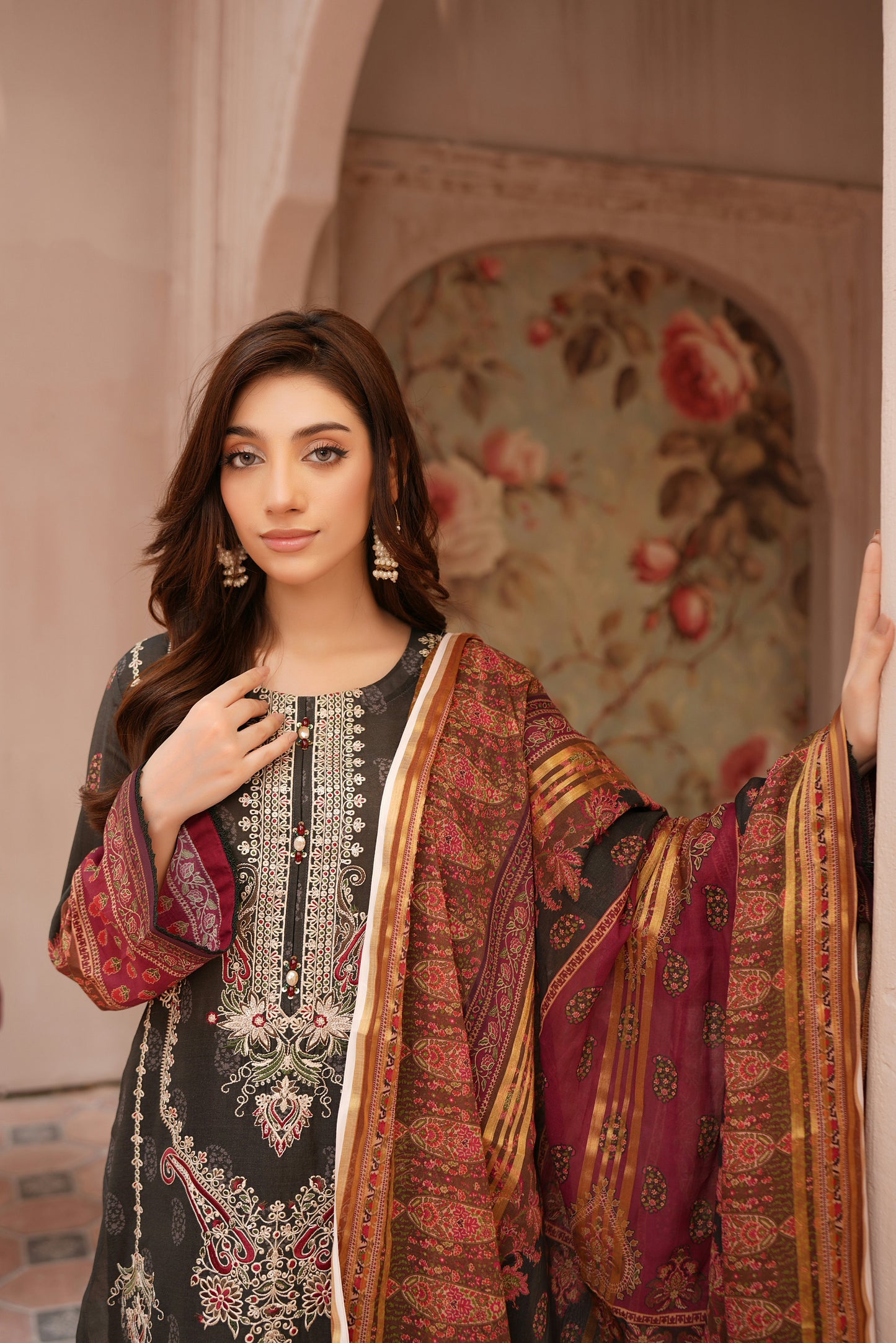 Stitched Embroidered Lawn Suit-3 Piece