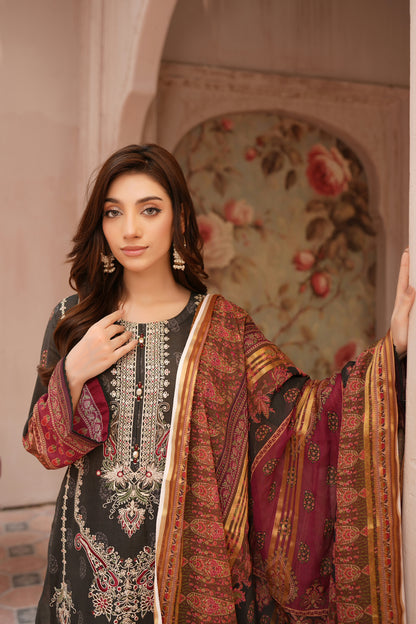 Stitched Embroidered Lawn Suit-3 Piece