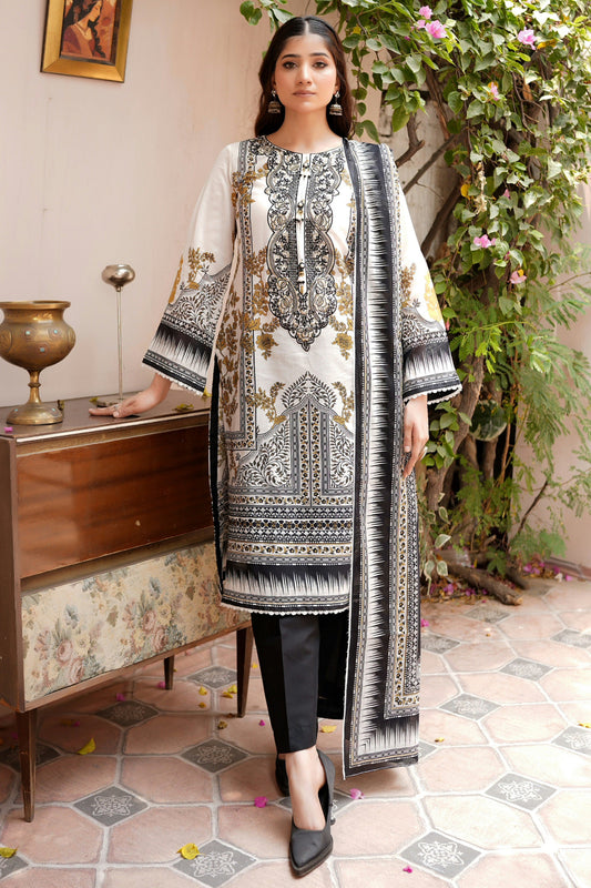 3 Piece Embroidered Lawn Suit-Stitched