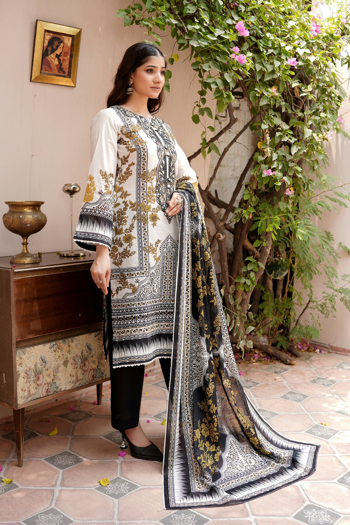 3 Piece Embroidered Lawn Suit-Stitched